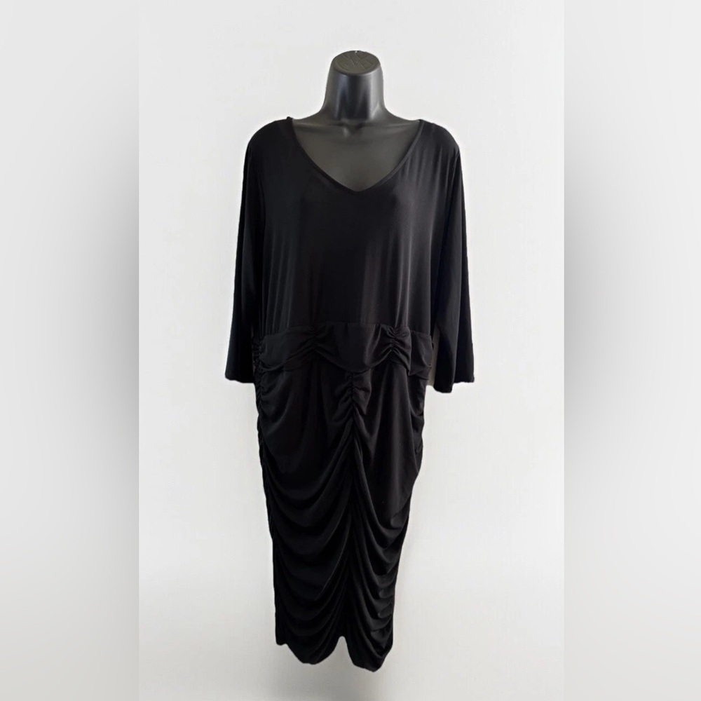 Ashley Stewart Elegant Black Ruched Dress